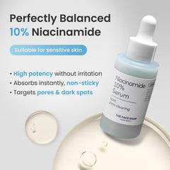 The Face Shop Alltimate Niacinamide serum ingredient shot highlights niacinamide and caffeine.