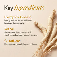 The Face Shop Ginseng Glow Eye Serum ingredient panel highlights Korean ginseng benefits.