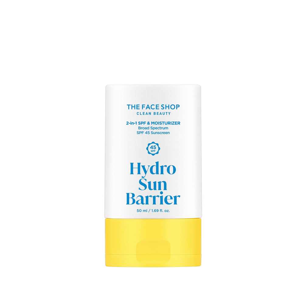 The Face Shop Hydro Sun Barrier bottle demonstrates daily SPF 45 hydration.