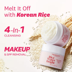 The Face Shop Rice Water Bright balm in sorbet-like texture ready to melt on skin