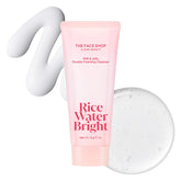 The Face Shop Rice Water Bright cleanser bottle dispensing dual formulas for quick makeup removal.