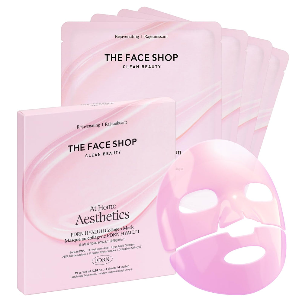 The Face Shop Rose PDRN mask packaging reflects vegan formula for nourished skin.
