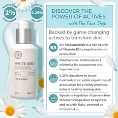 The Face Shop Whiteseed Serum label closeup highlights White Seed Complex claim
