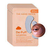 The Good Patch de-puff hydrogel eye patches close-up highlighting caffeine for puffiness reduction.