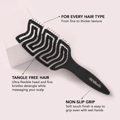 The Hair Edit soft flexible bristles reduce breakage when detangling thick or curly hair.