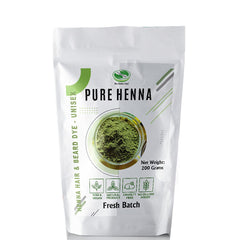 The Henna Guys 200g henna powder packaging highlighting natural hair dye for vibrant red tones.