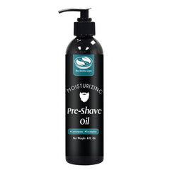 The Henna Guys pre shave oil bottle featuring lemongrass and eucalyptus for a refreshing shave.