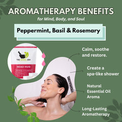 The Herbal Zen Head Hug steamers in shower scene suggest in-shower relaxation and scent.