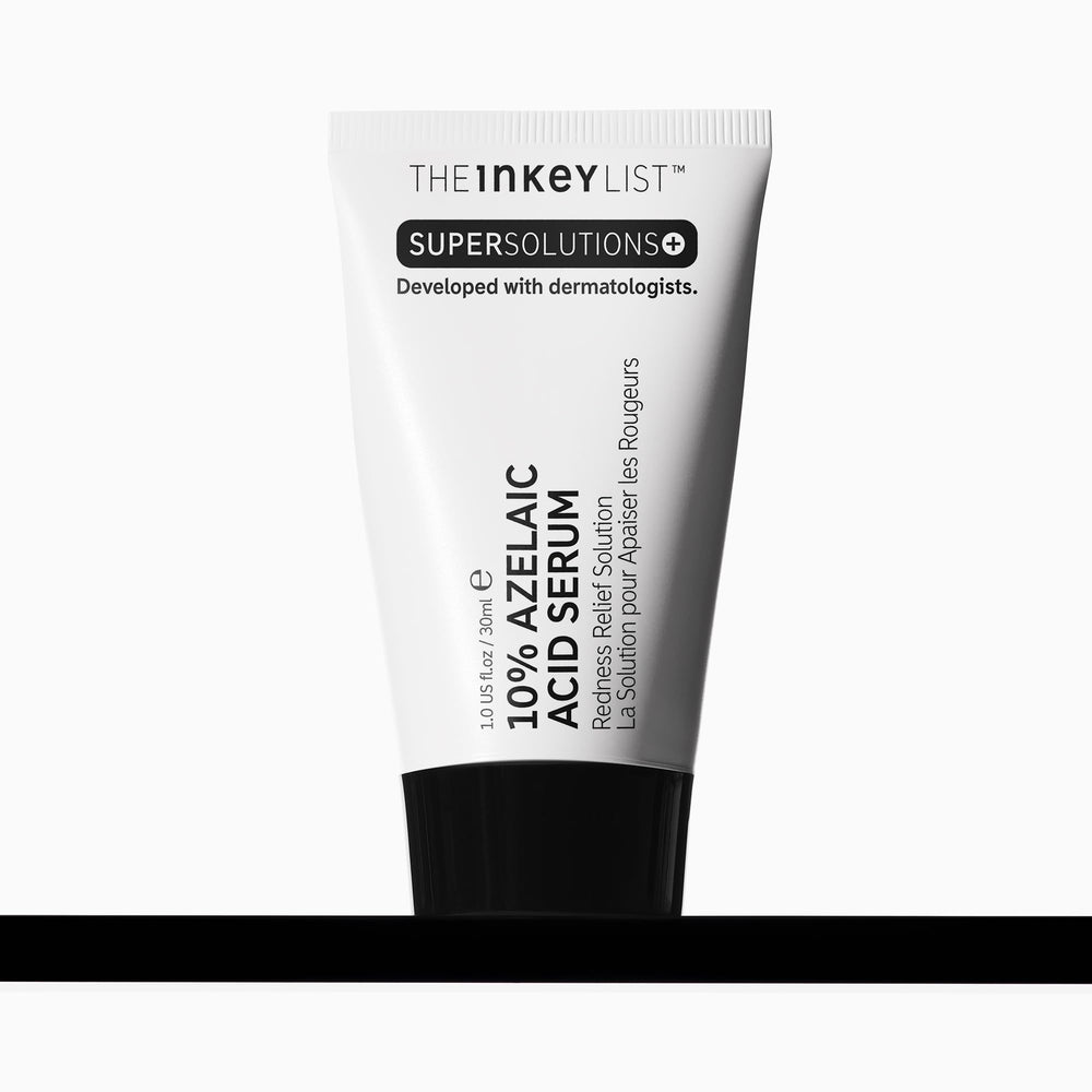 The INKEY List Azelaic Acid 10% serum bottle shows fast absorbing formula for redness reduction