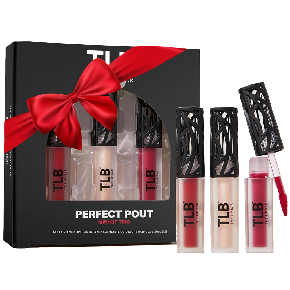 The Lip Bar Perfect Pout Mini Trio Gift Box - holiday-ready, travel-sized makeup set.