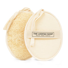 Esponja de baño The Loofah Shop con lufa natural egipcia, exfoliación suave.