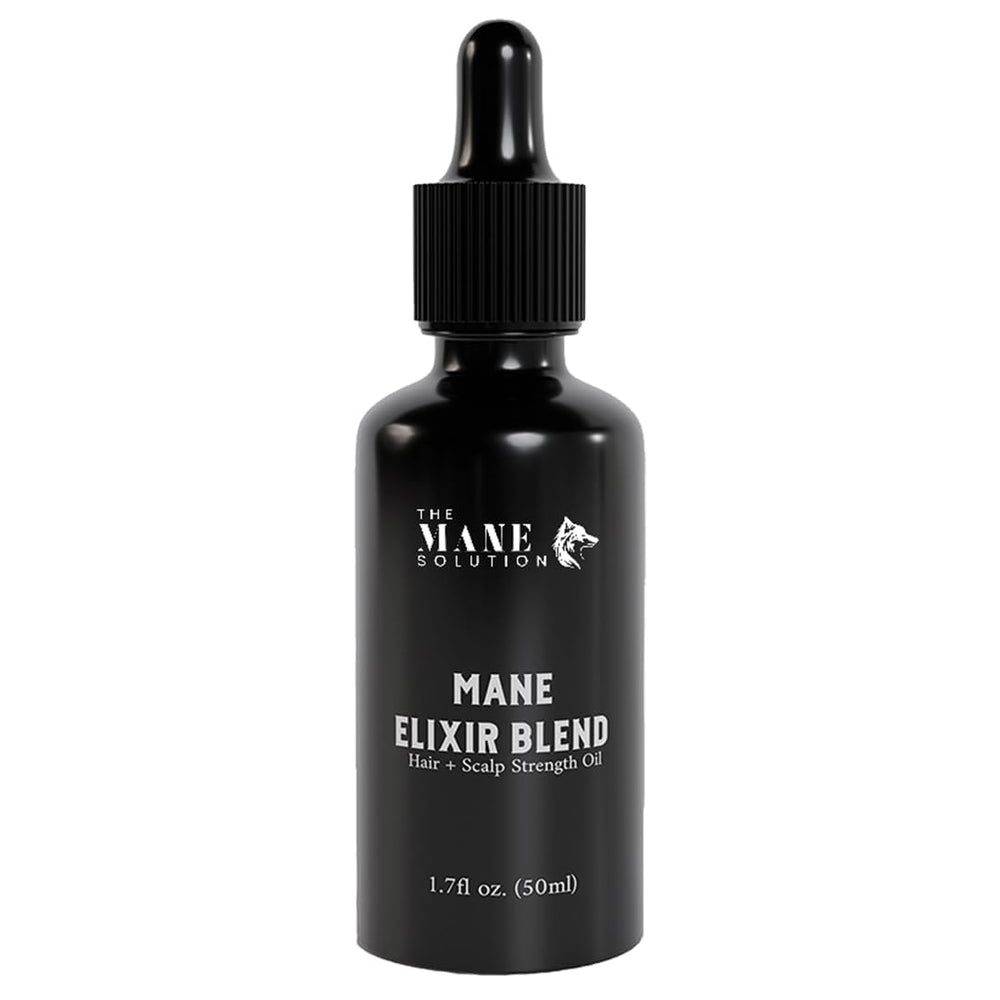 The Mane Solution Mane Elixir bottle front—growth oil for thinning hair.