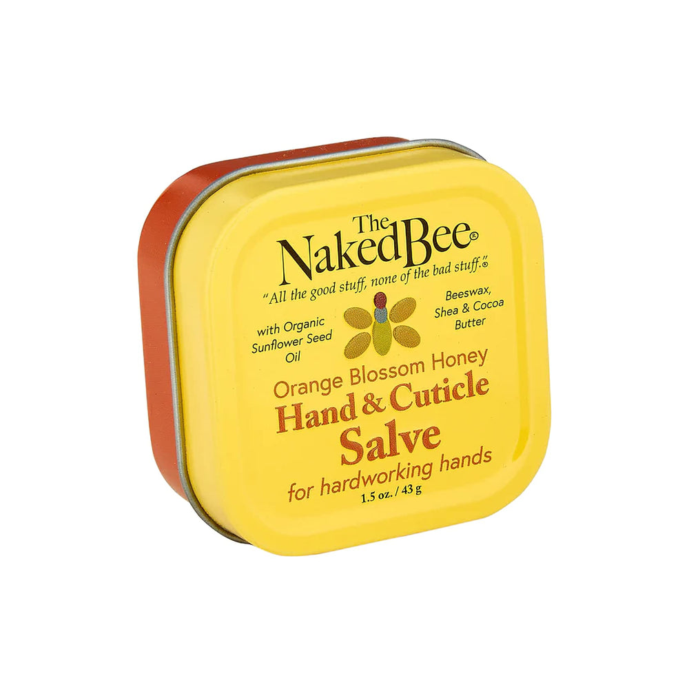 The Naked Bee hand salve jar closeup showing beeswax and shea butter blend for dry hands
