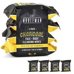 The Nobleman charcoal wipes close-up texture highlighting aloe chamomile soothing.