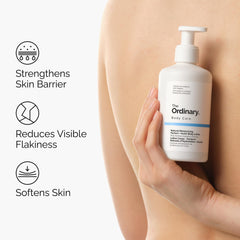 The Ordinary bottle beside common items showing 8.1 oz size benefit