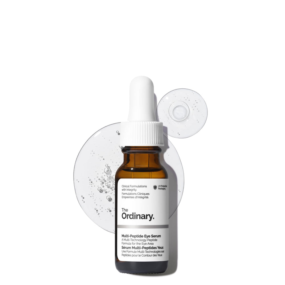 The Ordinary eye serum front packaging showing bottle and label benefits