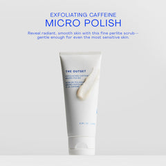 The Outset Exfoliating Caffeine Micro Polish texture close-up shows fine grains.
