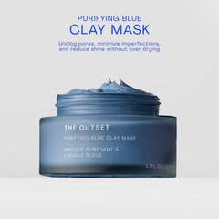 The Outset Purifying Blue Clay Mask ingredient detail with kaolin, gardenia, pansy enhances clarity.