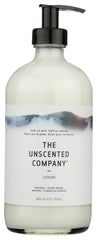 The Unscented Company unscented lotion bottle front shows fragrance-free hydration for sensitive skin.