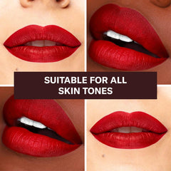 The Lip Bar Bawse Lady liquid matte swatch on skin demonstrates high pigment that stands out.