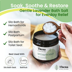 THENA Sitz Bath pour demonstrates quick-dissolving salts for easy use.