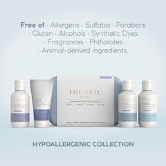 Theorie Pure travel-size conditioner bottle emphasizes hydrating nourishment for dry hair.