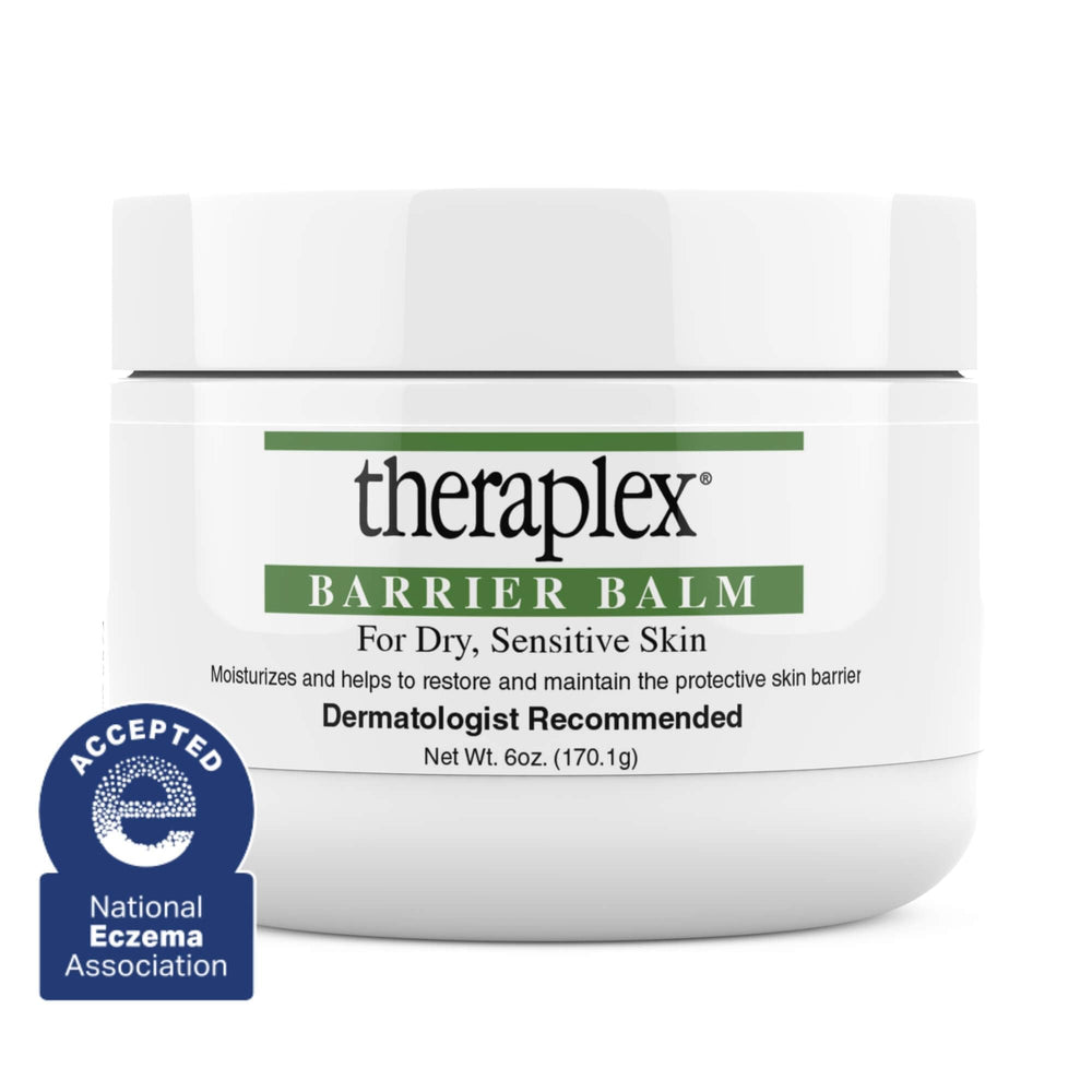 Theraplex Skin Barrier Balm tube close-up highlighting non-greasy, soothing hydration.