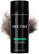 Thick Fiber dark brown bottle being shaken to match hair color