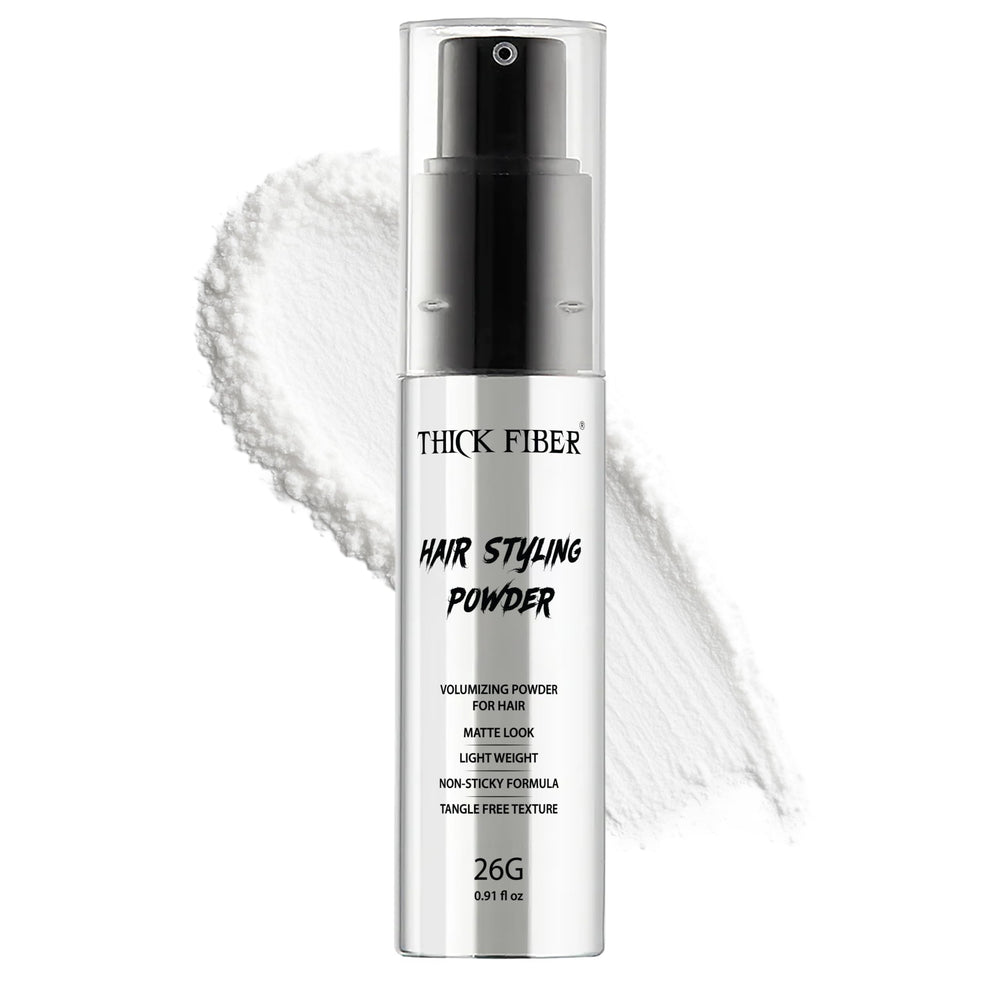 Thick Fiber hair powder dispense demonstrates mess-free application and instant lift.