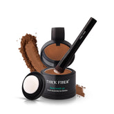 Thick Fiber root touch up powder on hairline for instant coverage.