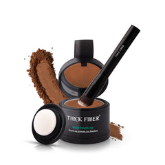 Thick Fiber root touch up powder on hairline for instant coverage.