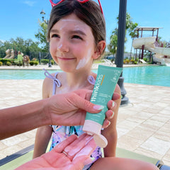 Thinkkids sunscreen on the face shows easy, fast-absorbing protection