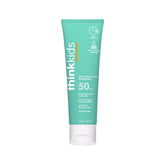 Thinkkids SPF50 bottle shows reef-safe mineral sunscreen for kids' daily protection.