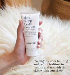THISWORKS Deep Sleep Body Cocoon packaging shown for travel-friendly nighttime care.