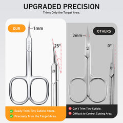 THRAU cuticle scissors highlight extra-fine tip ideal for detail work and tight nail corners.