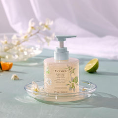 Thymes Bergamot Nectar lather closeup showing creamy foam for cleansing