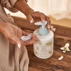 Thymes Bergamot Nectar lotion ingredients shot emphasizes sodium hyaluronate and moisture support.