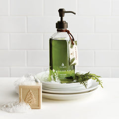 Thymes Frasier Fir bar soap exfoliating apricot kernels illustrate natural skin refinement.