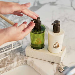 Thymes Frasier Fir hand lotion texture shot displaying creamy moisture