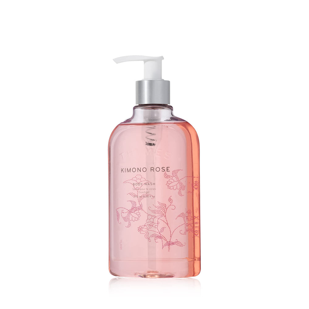 Thymes Kimono Rose body wash bottle with pump for quick daily cleansing.