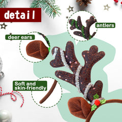 Tiaiidi silver glitter reindeer antlers headband for party outfits