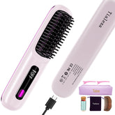 Tialexa cordless hair straightener brush in purple for travel-friendly styling