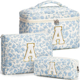 Tiblue floral makeup bag set front view shows stylish travel-ready design.