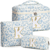 Tiblue floral quilted makeup bag with ample space for cosmetics on the go.