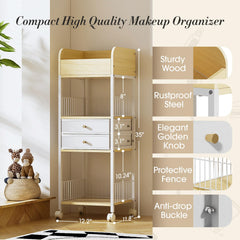 Tidystash makeup organizer rolling cart side view showcasing mobility and space efficiency.