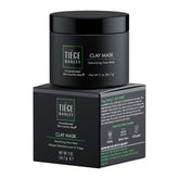 Tiege Hanley Detoxifying Clay Mask packaging close-up highlights oil control for men.
