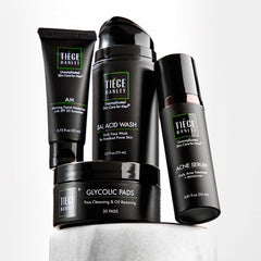 Tiege Hanley Salicylic Acid Wash pump demonstrates effective daily cleansing for clearer skin.