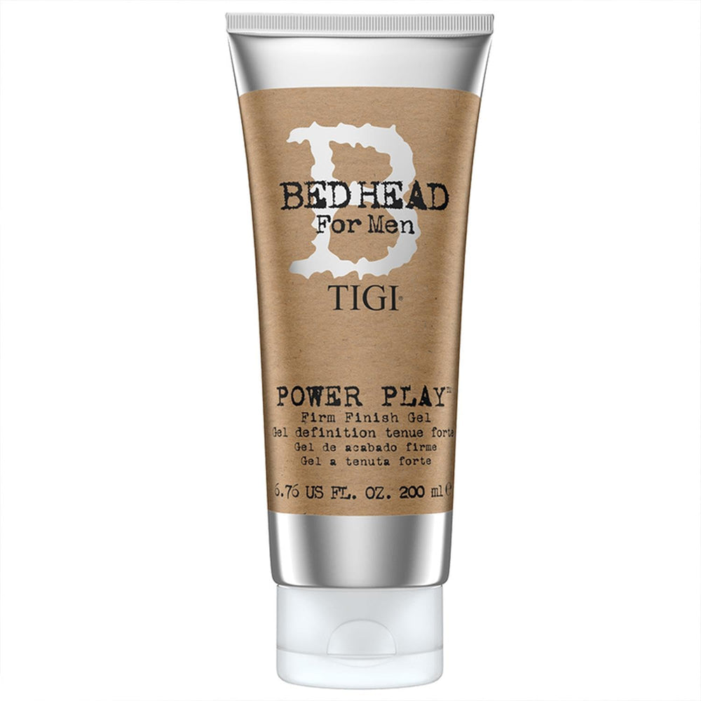 Botella de TIGI Bed Head Power Play para hombres, gel de acabado firme para uso diario.