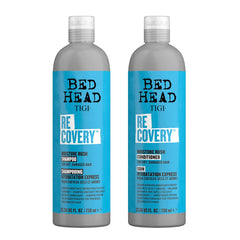 TIGI Bed Head Recovery Shampoo bottle pour targets deep hydration and repair.