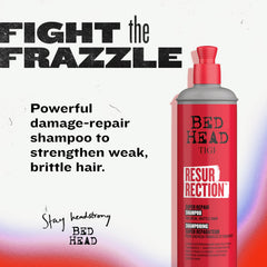 TIGI Bed Head Resurrection Shampoo in bathroom shot suggesting salon-grade repair at home.